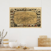 Karte von Fresno, Vogelperspektive, 1901 Poster (Küche)