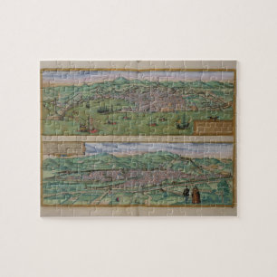 Karte von Genua und von Florenz, von 'Civitates Puzzle