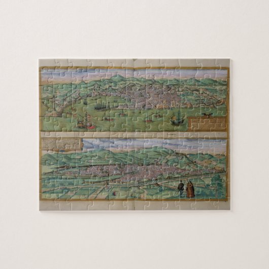 Karte von Genua und von Florenz, von 'Civitates Puzzle (Horizontal)