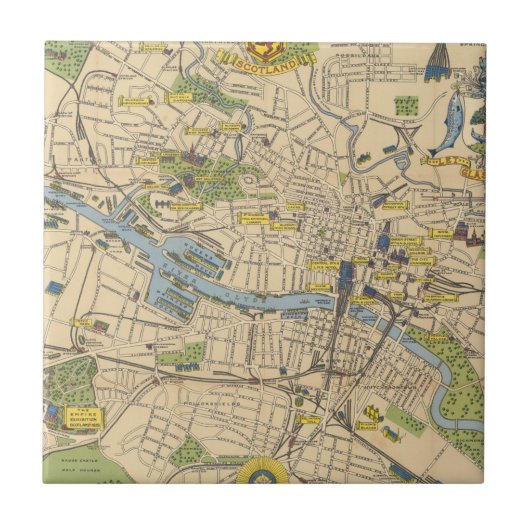 Karte von Glasgow, England Fliese (Vorderseite)