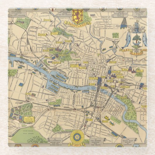 Karte von Glasgow, England Glasuntersetzer (Vorderseite)