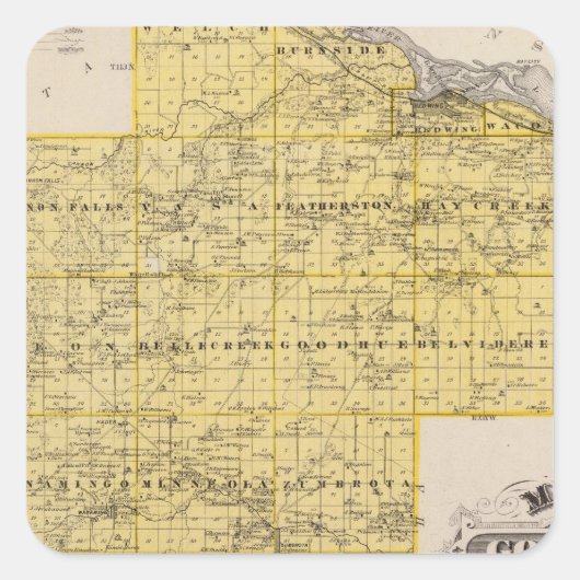 Karte von Goodhue Landkreis, Minnesota Quadratischer Aufkleber (Vorderseite)