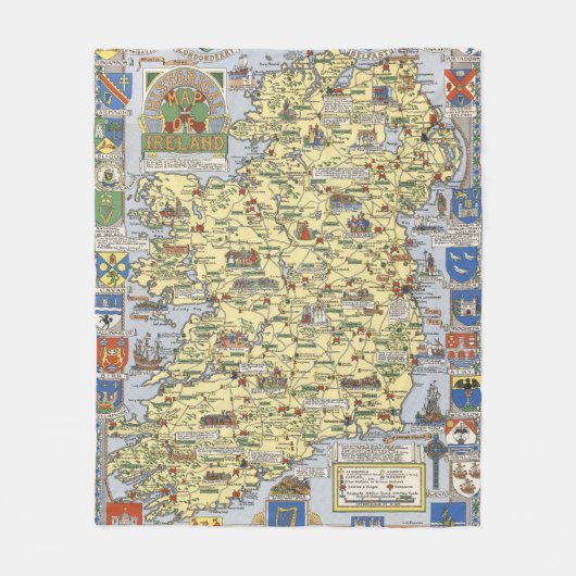 Karte von historischem Irland Fleecedecke (Vorderseite)
