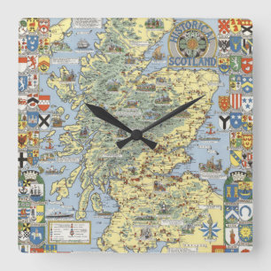 Karte von historischem Schottland Quadratische Wanduhr