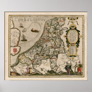 Karte von Holland 1617 - Leo Belgicus Poster
