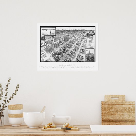 Karte von Houston, TX von 1912 Poster (Küche)