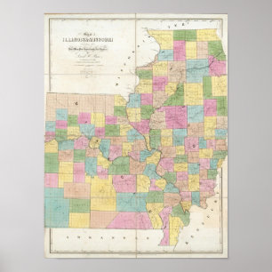 Karte von Illinois u. von Missouri Poster