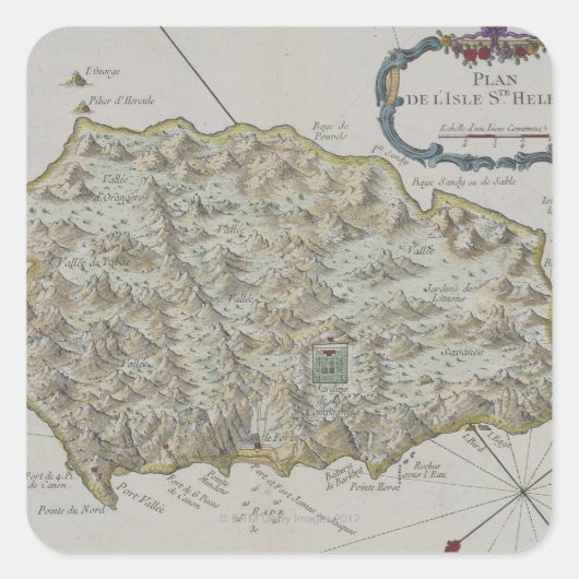 Karte von Insel von St. Helena Quadratischer Aufkleber (Vorderseite)