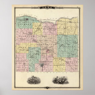 Karte von Iowa County, Staat von Wisconsin Poster