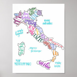 Karte von Italien mit Regionen Poster