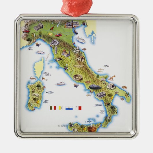 Karte von Italien Silbernes Ornament (Vorne)