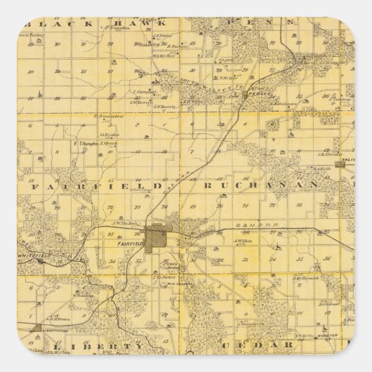 Karte von Jefferson Landkreis, Staat von Iowa Quadratischer Aufkleber (Vorderseite)