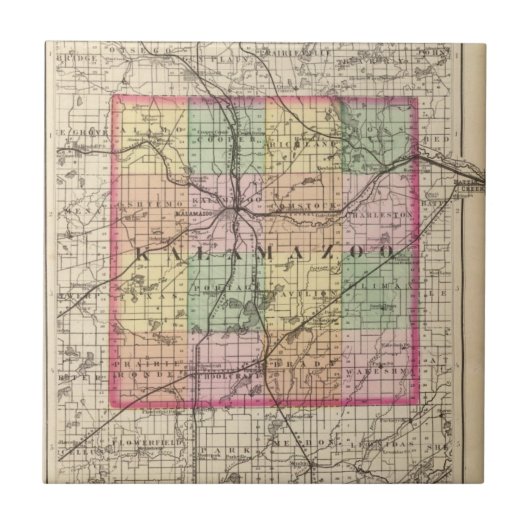 Karte von Kalamazoo County, Michigan Fliese (Vorderseite)