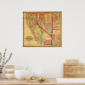 Karte von Kalifornien, Nevada, Utah Poster (Küche)