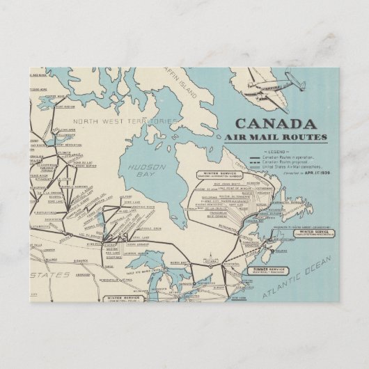 Karte von Kanada - Kanada Air Mail Routes (Vorderseite)