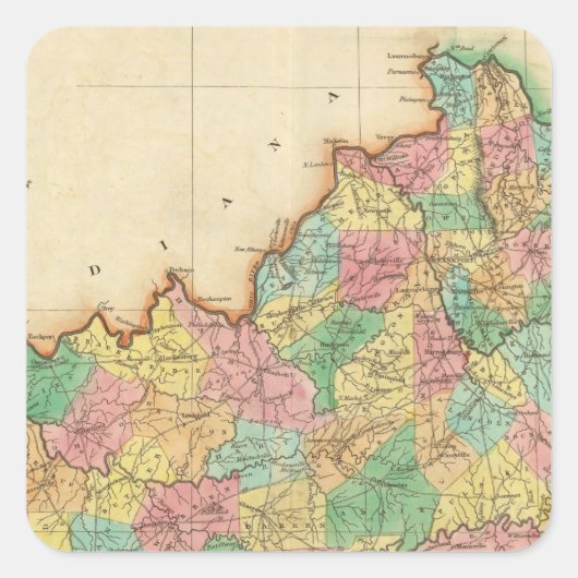 Karte von Kentucky Quadratischer Aufkleber (Vorderseite)