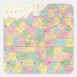 Karte von Kentucky u. von Tennessee Quadratischer Aufkleber