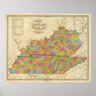 Karte von Kentucky und Tennessee Poster