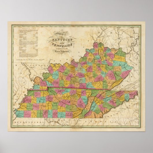 Karte von Kentucky und Tennessee Poster (Vorne)