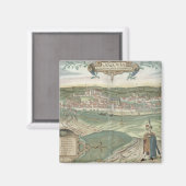 Karte von Krakau, von "Civitates Orbis Terrarum" v Magnet (Vorderseite/Rückseite)