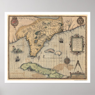 Karte von Kuba und Florida 1591 Poster