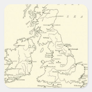 Karte von Kurorten Großbritanniens   Quadratischer Aufkleber