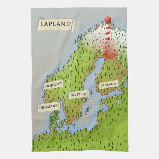 Karte von Lappland Geschirrtuch (Vertikal)