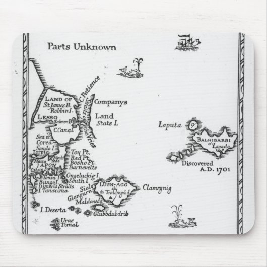 Karte von Laputa, Balnibari, Luggnagg Mousepad (Vorne)