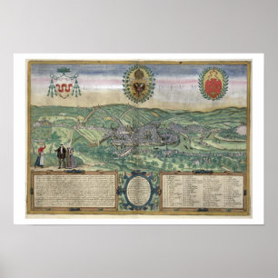 Karte von Liege, von 'Civitates Orbis Terrarum' vo Poster