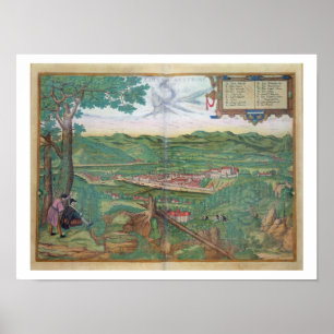 Karte von Linz, von "Civitates Orbis Terrarum" Poster