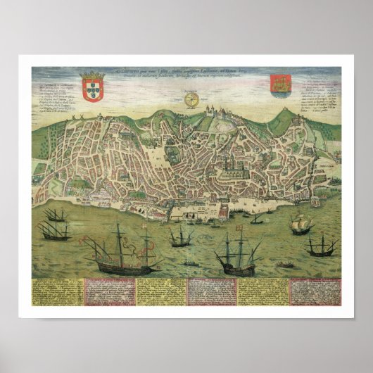 Karte von Lissabon, von "Civitates Orbis Terrarum" Poster (Vorne)