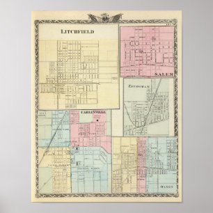 Karte von Litchfield, Carlinsville, Salem Poster