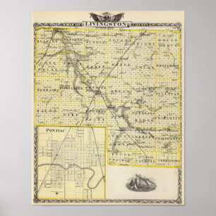 Karte von Livingston Landkreis und Pontiac Poster