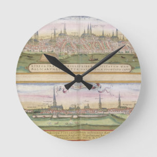 Karte von Lübeck und von Hamburg, von 'Civitates Runde Wanduhr