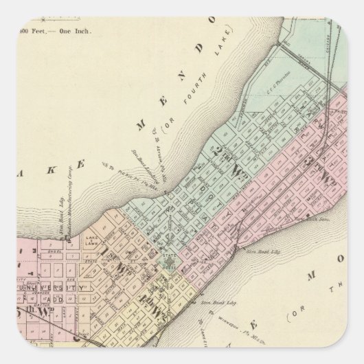 Karte von Madison, Wisconsin Quadratischer Aufkleber (Vorderseite)