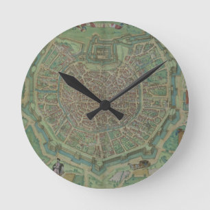Karte von Mailand, von "Civitates Orbis Terrarum" Runde Wanduhr