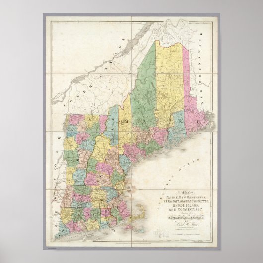 Karte von Maine, New Hampshire, Vermont Poster (Vorne)