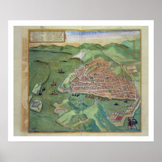 Karte von Marseille, von 'Civitates Orbis Terrarum Poster (Vorne)