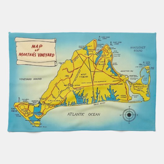 Karte von Martha's Vineyard  Geschirrtuch (Horizontal)