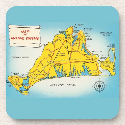 Karte von Martha's Vineyard Getränkeuntersetzer (Vorderseite)