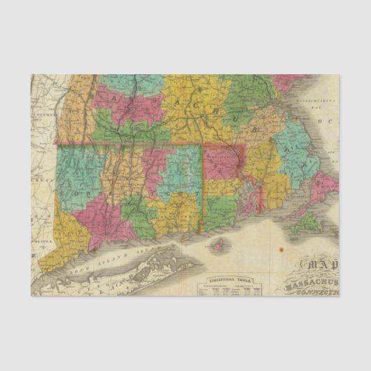Karte von Massachusetts und von Connecticut Seidenpapier (Vorderseite)