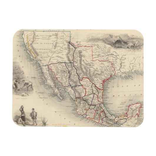 Karte von Mexiko, Kalifornien und Texas Magnet (Horizontal)