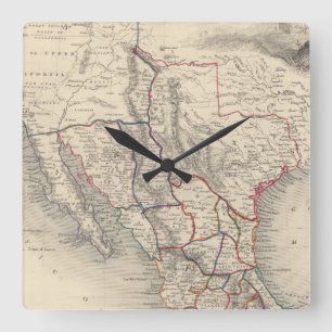 Karte von Mexiko, Kalifornien und Texas Quadratische Wanduhr