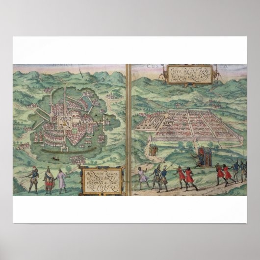 Karte von Mexiko und Cuzco, von 'Civitates Orbis T Poster (Vorne)