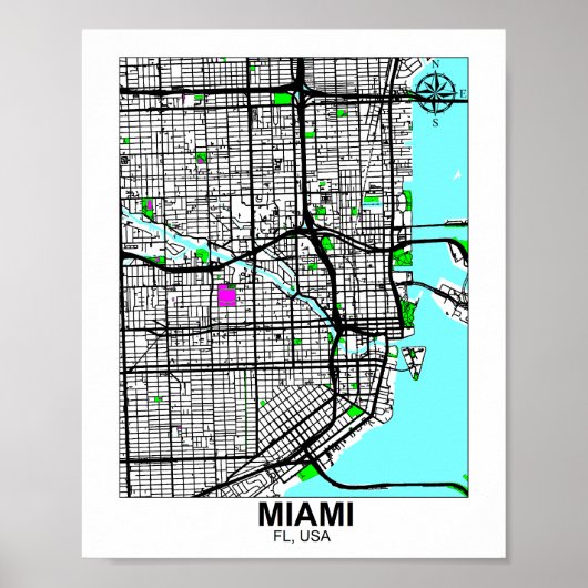 Karte von Miami City Poster (Vorne)
