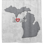 Karte von MICHIGAN mit ZUHAUSE und HERZEN Duschvorhang (Vorderseite)