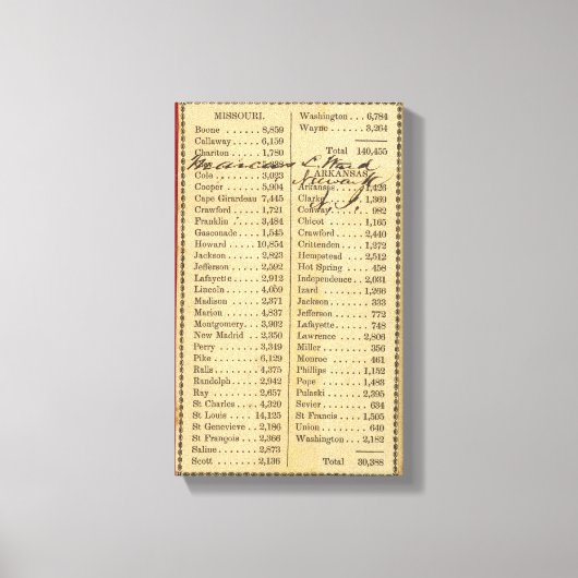 Karte von Missouri 2 Leinwanddruck (Vorderseite)