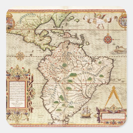 Karte von Mittel- und Südamerika Quadratischer Aufkleber (Vorderseite)