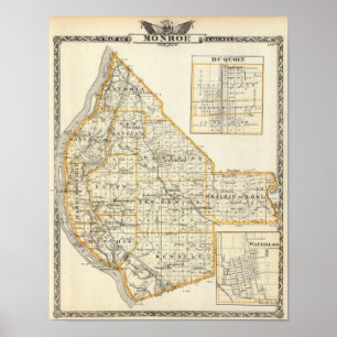 Karte von Monroe Landkreis, DuQuoin und Waterloo Poster