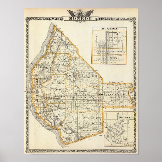 Karte von Monroe Landkreis, DuQuoin und Waterloo Poster (Vorne)